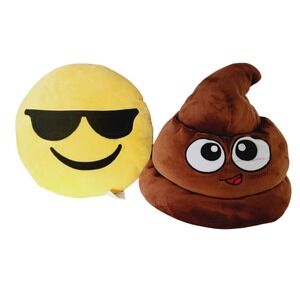 Emoji Pillows Set Of 2 Sunglasses Smile And Poop Lot Poop Can Be A Puppet Or Hat
